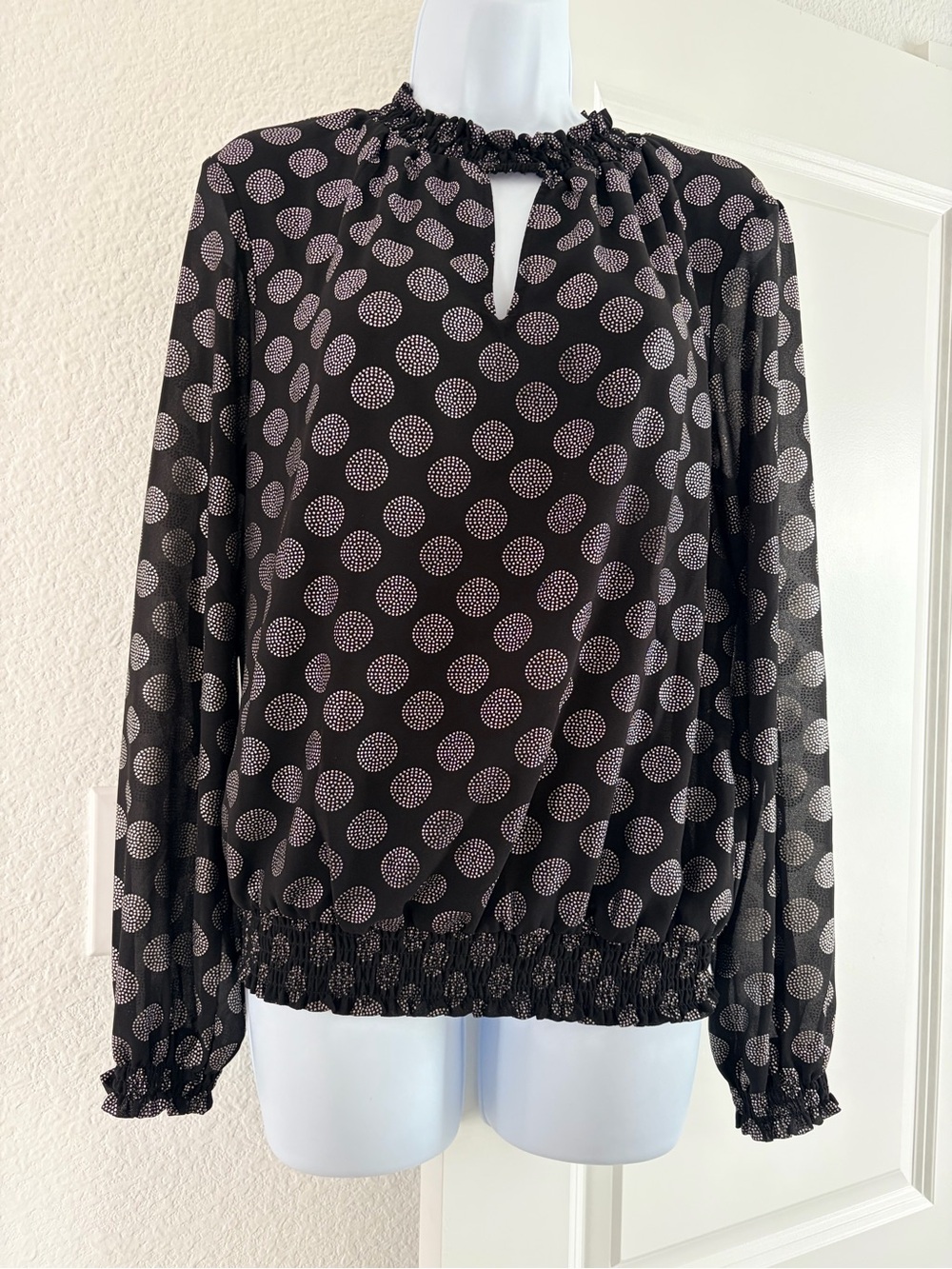 Michael Kors Black Blouse with silver Dot Print